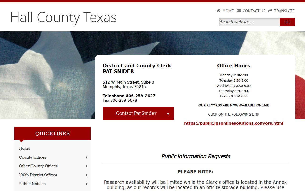 Hall County court docket District and County Clerk page